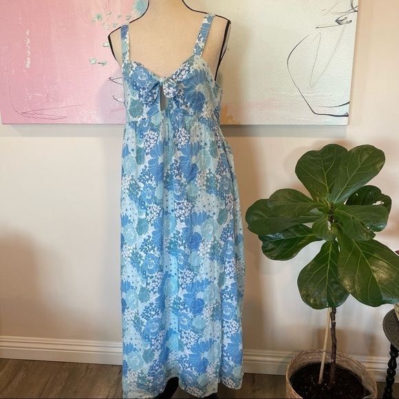 Rails Women SERAFINA AZURE WALLFLOWER Floral Midi Linen Dress Blue NWT Sz Large - Picture 2 of 10